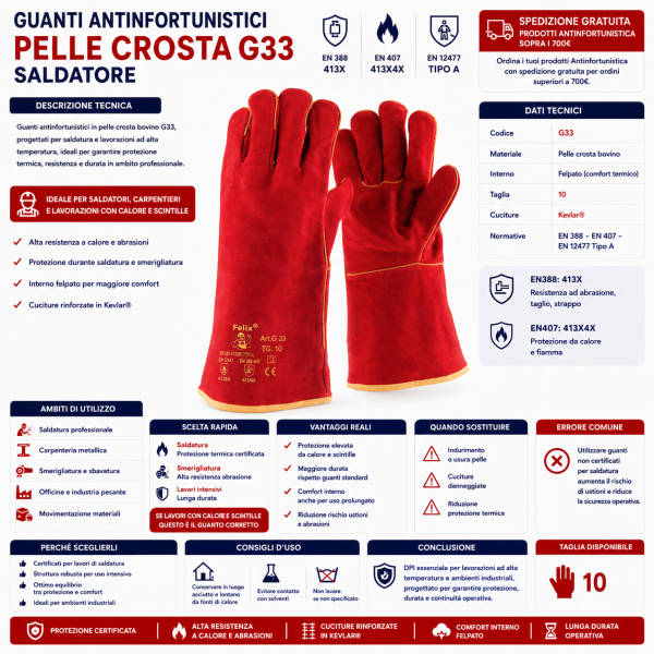 Guanto saldatore G33 pelle crosta rossa