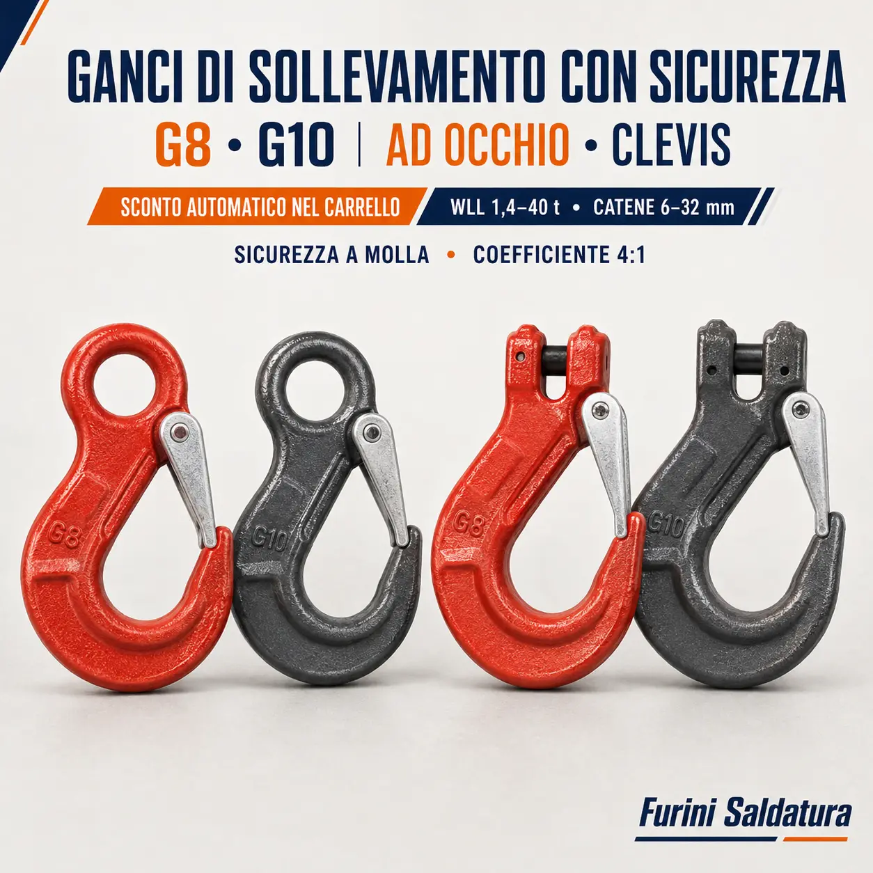 Gancio di sollevamento ad occhio G8 con sicurezza