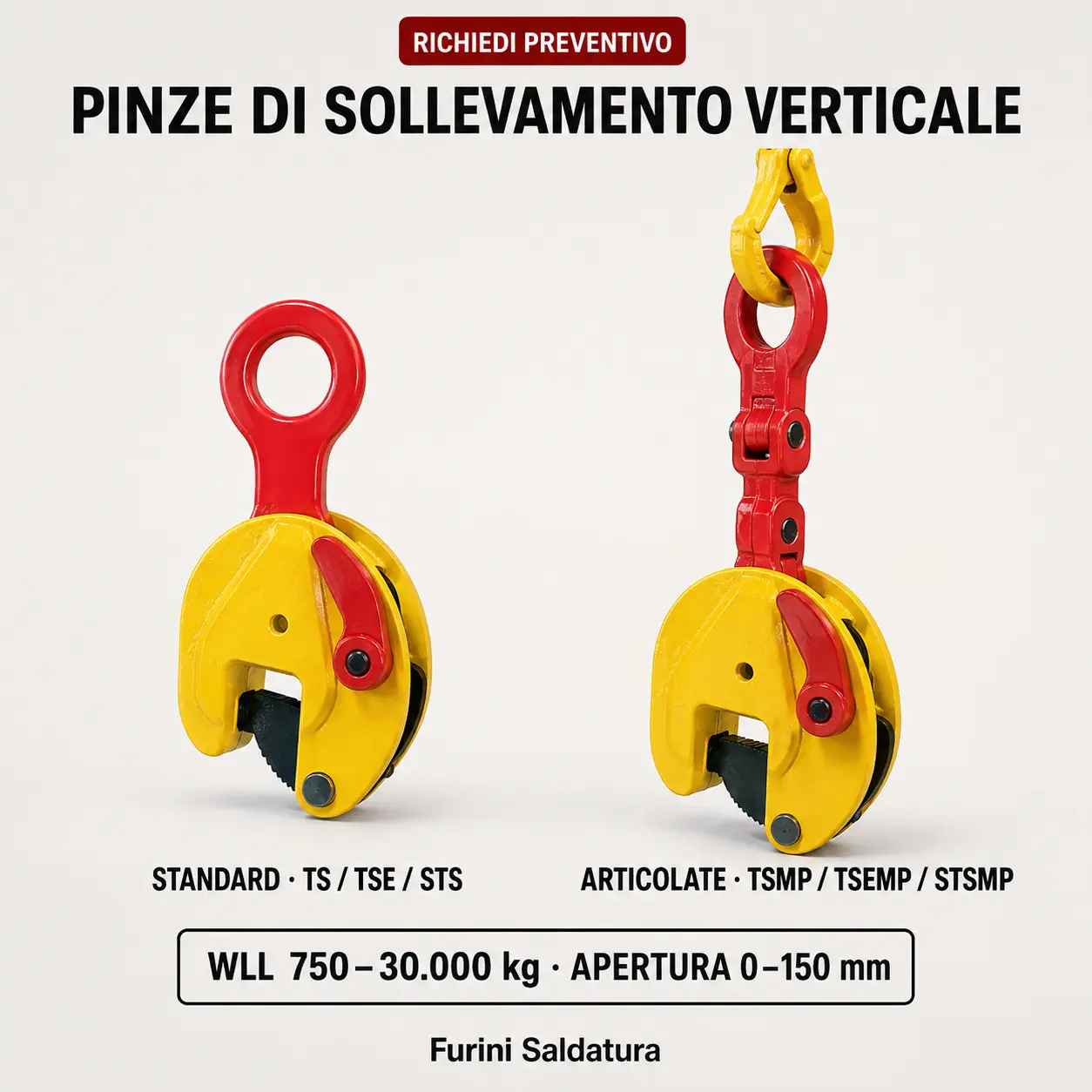 Pinze di sollevamento verticale standard TS TSE STS e articolate TSMP TSEMP STSMP
