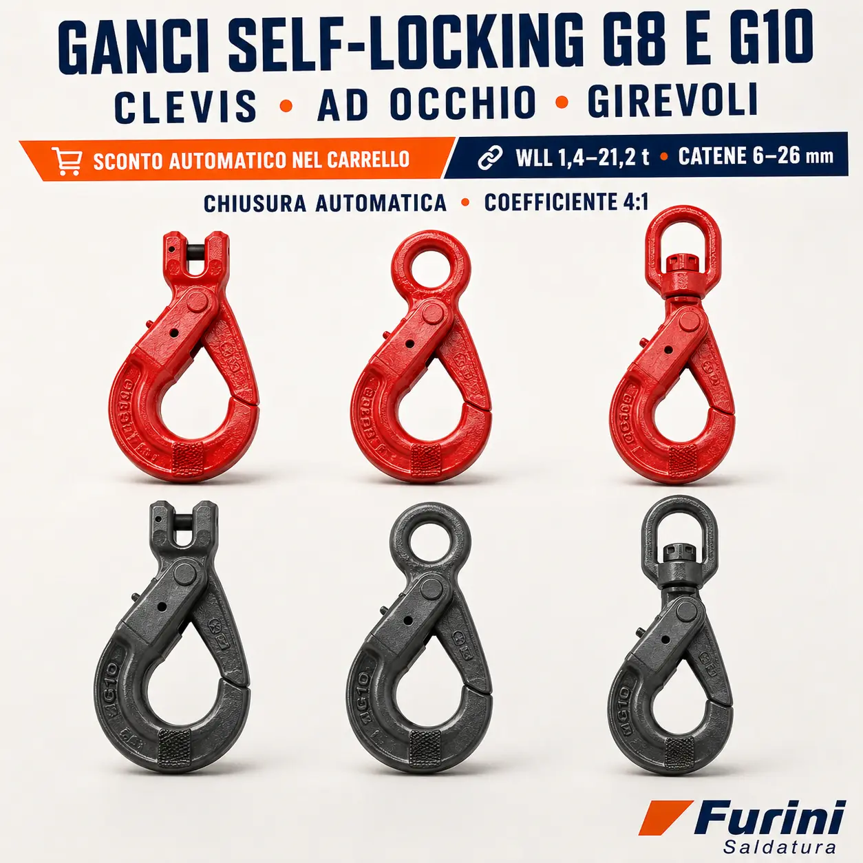 Gancio self-locking Clevis G8 per catena da sollevamento