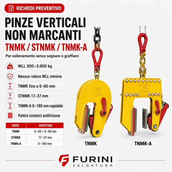 Pinze verticali non marcanti TNMK STNMK e TNMK-A per materiali delicati con apertura fino a 180 mm